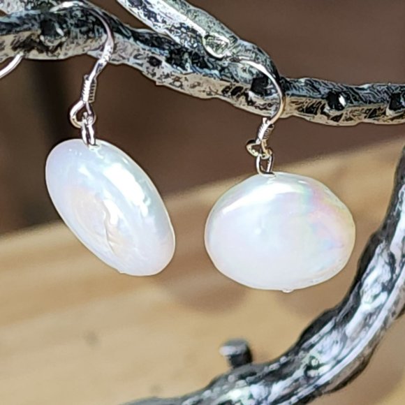 White‎ Coin Cultured Freshwater Pearl Necklace And Earring Set 925S Clasp - Picture 13 of 16